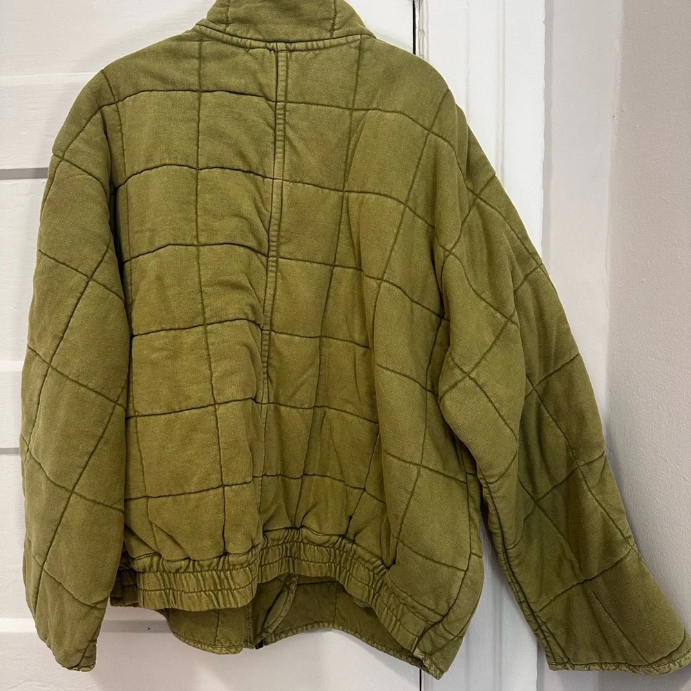 Olive Green Quilted Zip-Up Jacket